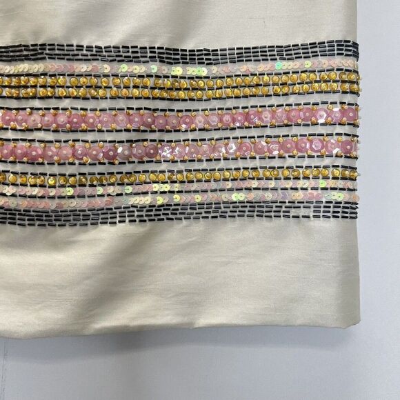 Corey Lynn Calter Anthropologie Beige Striped Beaded Sequin Sheath Dress Size 8 - Picture 4 of 10